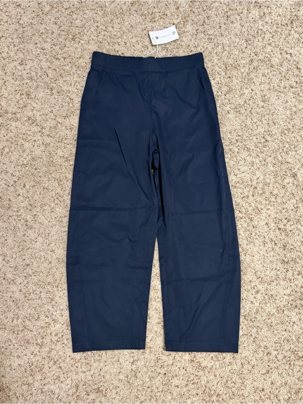 EGOCKAL Women's Navy Elastic-Waist Baggy Tapered Pants with Pockets. Size M. NWT